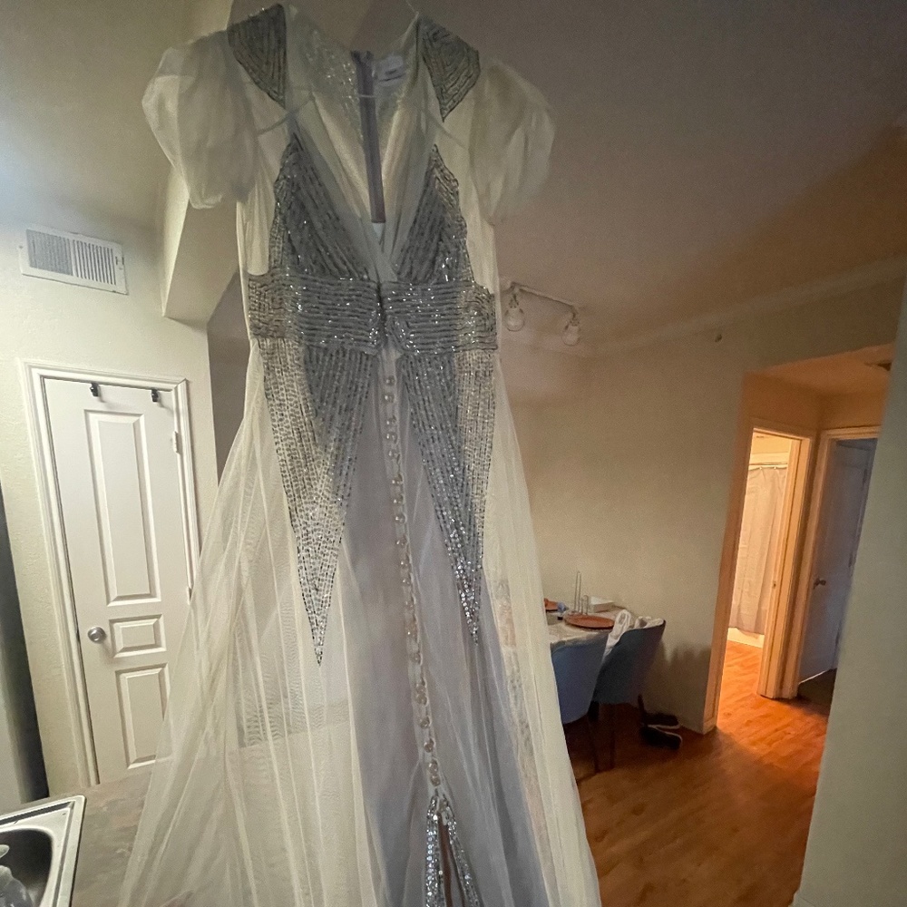 BHLDN Anna Sui Aiguille Cream Silver Vintage Wedding Gown